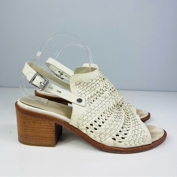 Rag & Bone Wyatt woven leather chunky mid heel slingback sandals ivory white 40 - Picture 3 of 16